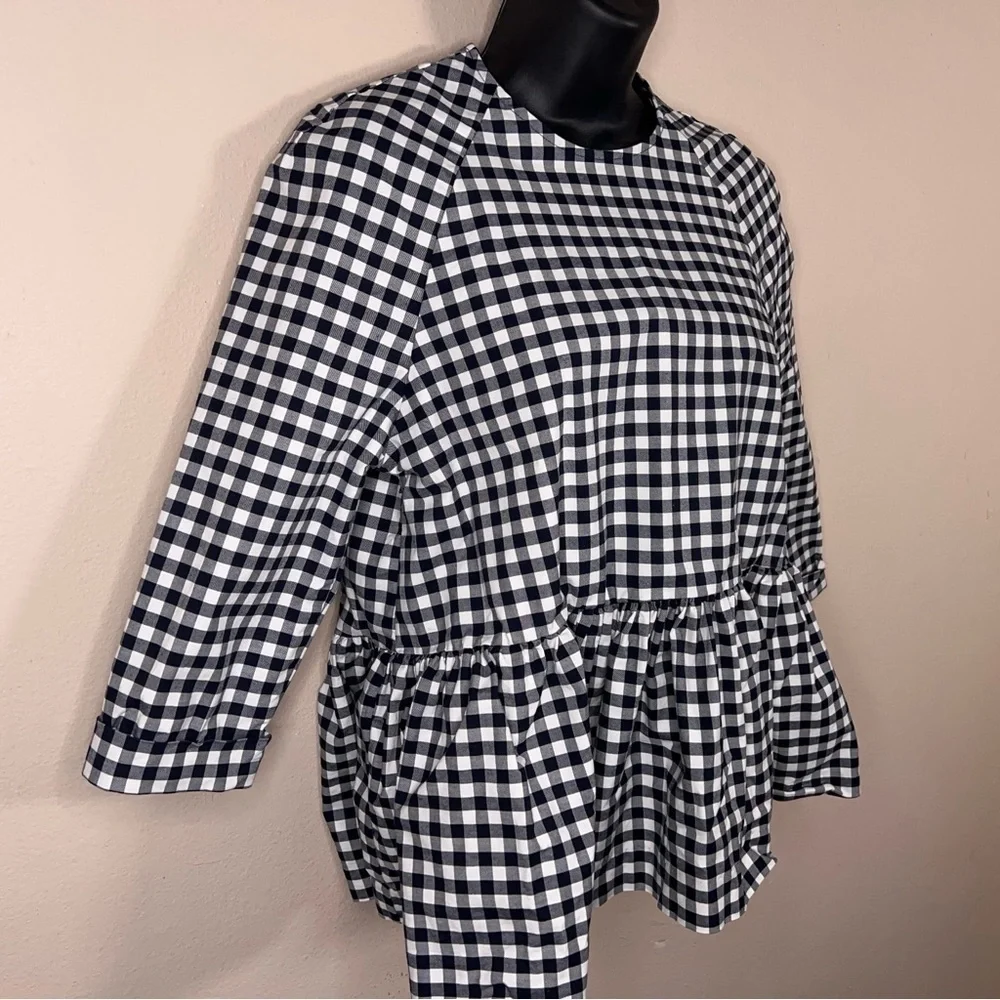 Small Victoria Beckham For Target Gingham Blue White Plaid Ruffle Preppy Cotton